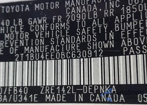 2011 Toyota Corolla Le from USA, damaged, VIN 2T1BU4EE0BC630912